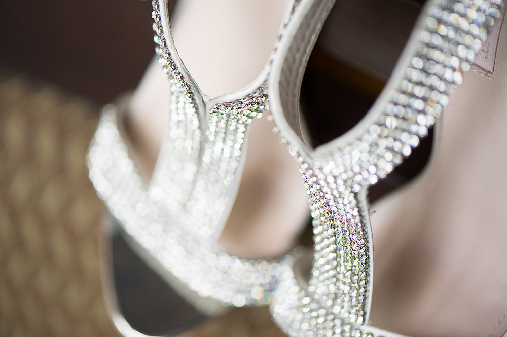 Rhinestone straps on a pair of bridal shoes