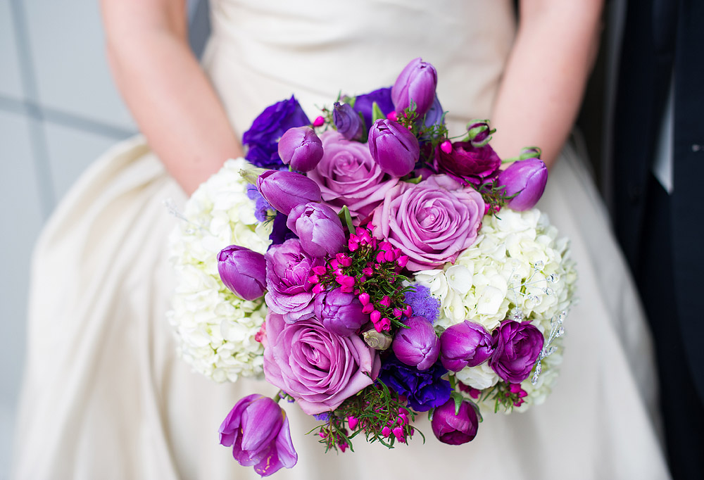 Vivid purple and pink bridal bouquet