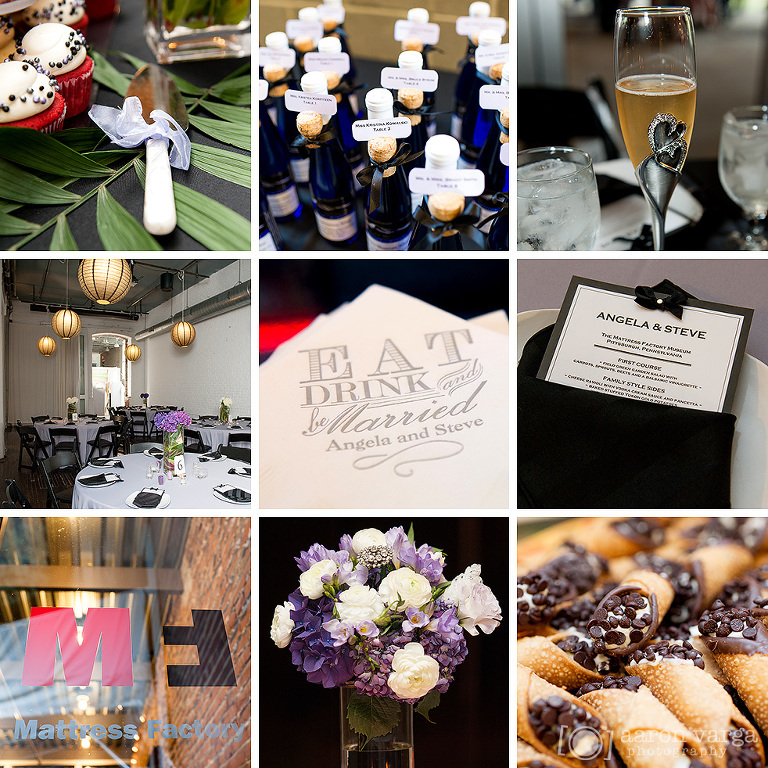 Red White Black Wedding Reception Details(pp w768 h768) - Angela + Steve | Mattress Factory Wedding Photos