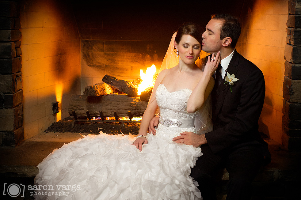 Winter Wedding Fireplace Portrait