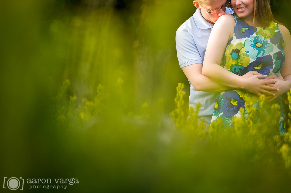 Engagement photo in park bokeh