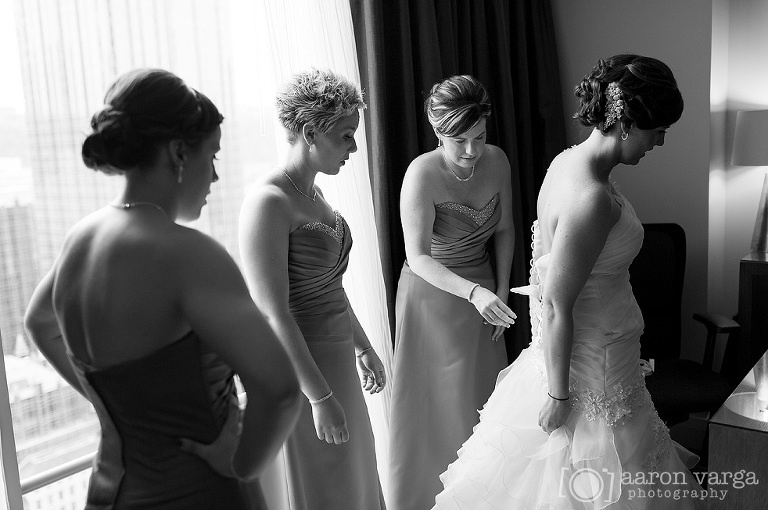 10 Bridesmaids helping bride with dress(pp w768 h510) - Molly + Dan | Fairmont Hotel Wedding Pittsburgh Photos