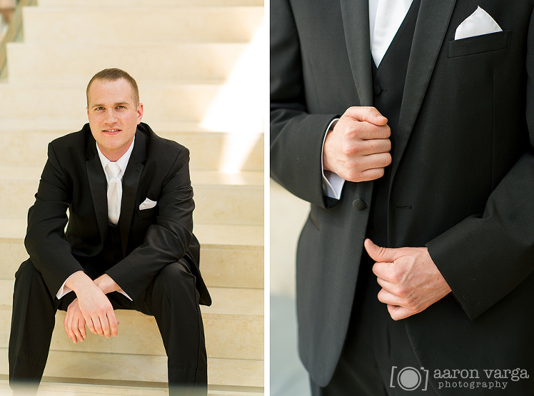 21 Groom portrait hotel Fairmont stairs(pp w768 h570) - Molly + Dan | Fairmont Hotel Wedding Pittsburgh Photos