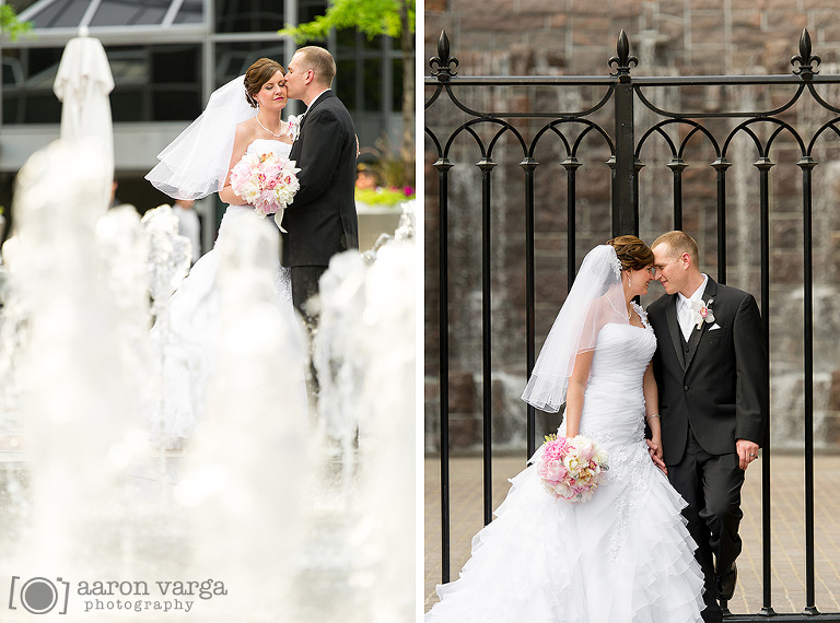 26 PPG Plaza fountains bride groom(pp w768 h570) - Molly + Dan | Fairmont Hotel Wedding Pittsburgh Photos