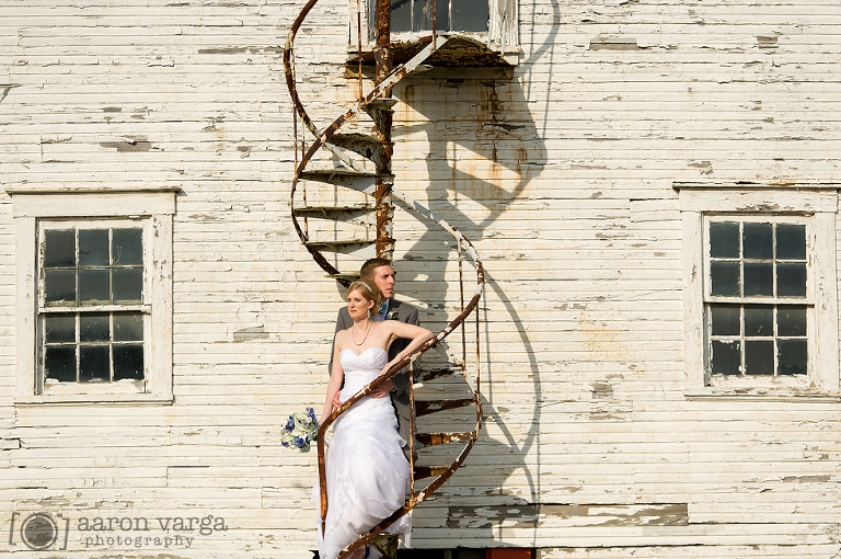 28 Photo on stairs at Montour Heights Country Club barn(pp w768 h510) - Alexis + Jon | Montour Heights Country Club Wedding Photos