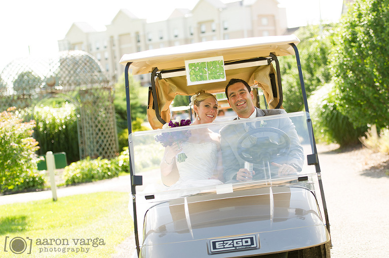 39 bride groom in golf cart(pp w768 h510) - Julie + Brian | Chestnut Ridge Golf Resort Wedding Photos