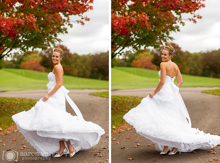 19 fall bride spinning in dress(pp w768 h570) - Carolyn + Mark | Wildwood Golf Club Wedding Photos