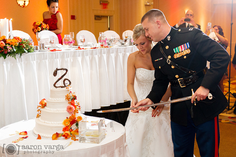 38 cut wedding cake with sword marine(pp w768 h510) - Kylie + Kevin | Hilton Garden Inn Southpointe Wedding Photos