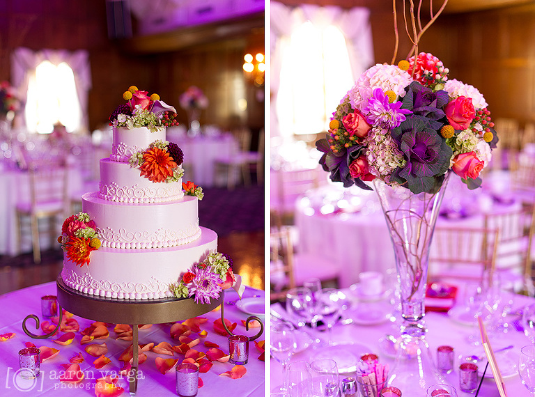 41 purple wedding reception details cake(pp w768 h570) - Chartiers Country Club Wedding