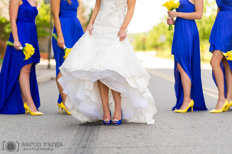 royal blue dress and yellow shoes