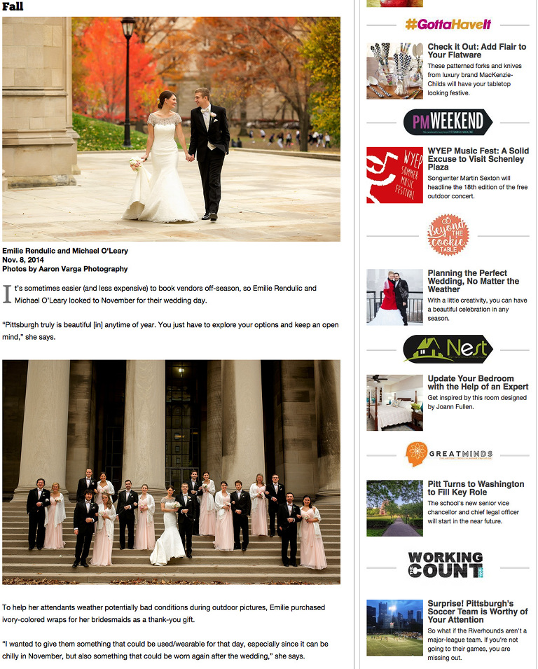 Featured in Pittsburgh Magazine(pp w768 h955) - Published! Pittsburgh Magazine | University Club Wedding