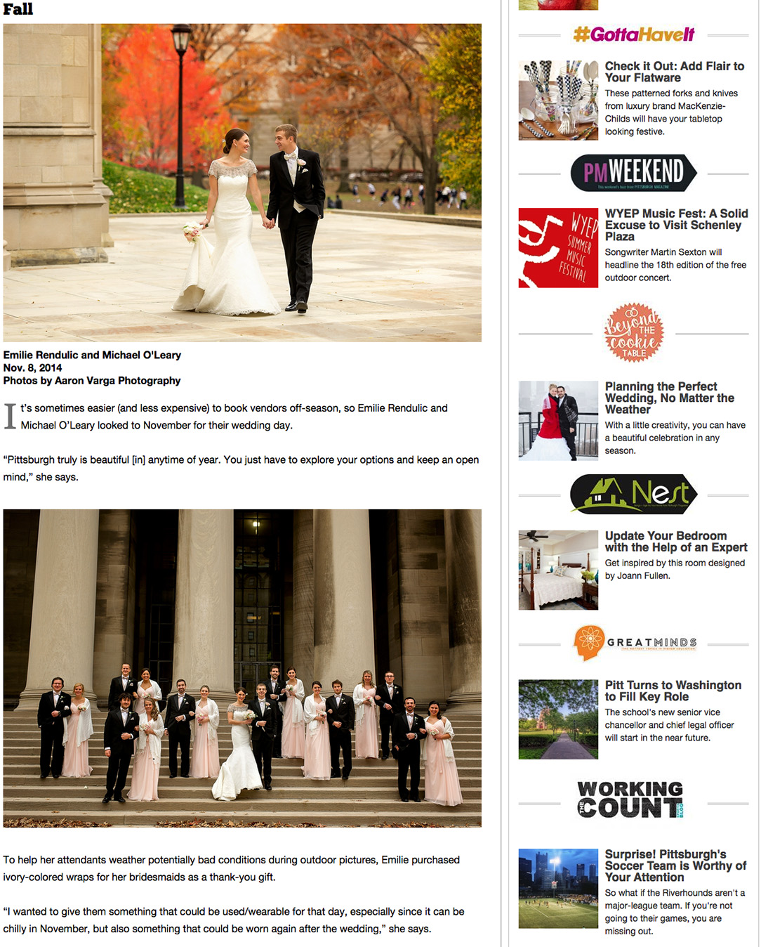 Featured in Pittsburgh Magazine - Published! Pittsburgh Magazine | University Club Wedding