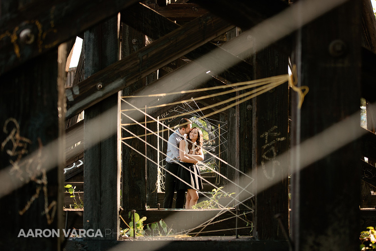 05 strip district train bridge engagement(pp w768 h512) - Gina + Anthony | Strip District and Mt. Washington Engagement Photos