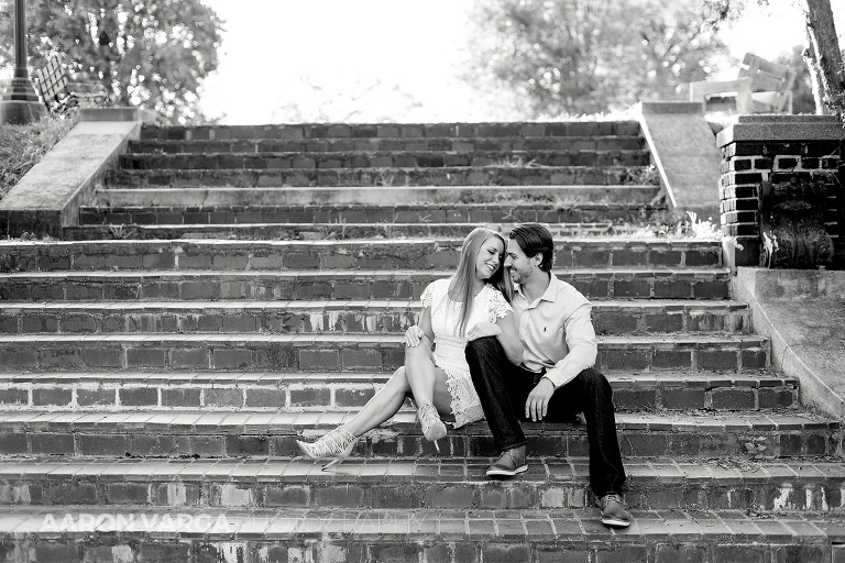 02 mellon park engagement on stairs(pp w768 h512) - Alexis + Matt | Mellon Park and Phipps Conservatory Engagement Photos