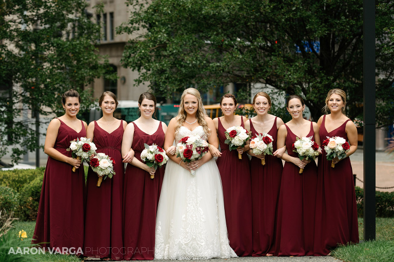 14 omni wiliam penn hotel burgundy bridesmaid dresses(pp w768 h512) - Madison + Robert | Longue Vue Club Wedding Photos
