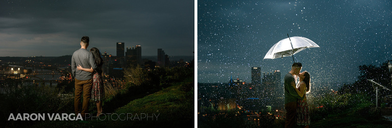 32 mt washington engagement in rain off camera flash(pp w768 h252) - Daniel + Lailene | Downtown Pittsburgh Engagement Photos