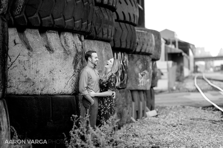 06 engagement photos in tire yard(pp w768 h512) - Amanda + Brandon | Strip District Engagement Photos