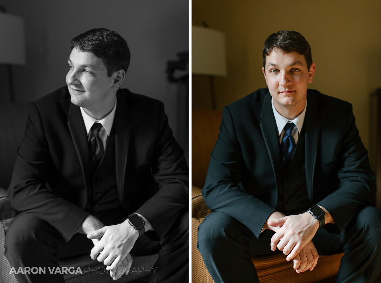 12 groom portrait window light(pp w768 h570) - Katie + Ben | Duquesne University and Omni William Penn Wedding Photos
