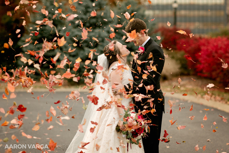 38 duquesne university wedding in fall throwing leaves(pp w768 h512) - Katie + Ben | Duquesne University and Omni William Penn Wedding Photos