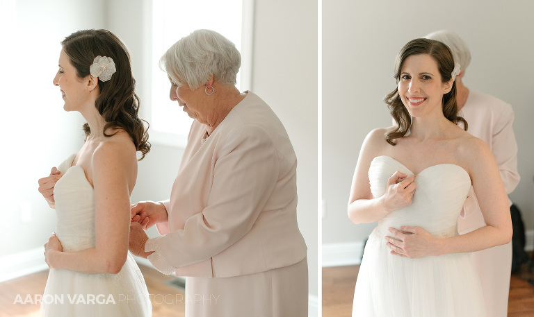 03 bride getting wedding dress on with mom(pp w768 h457) - Beth + Luke | Carnegie Music Hall Wedding Photos