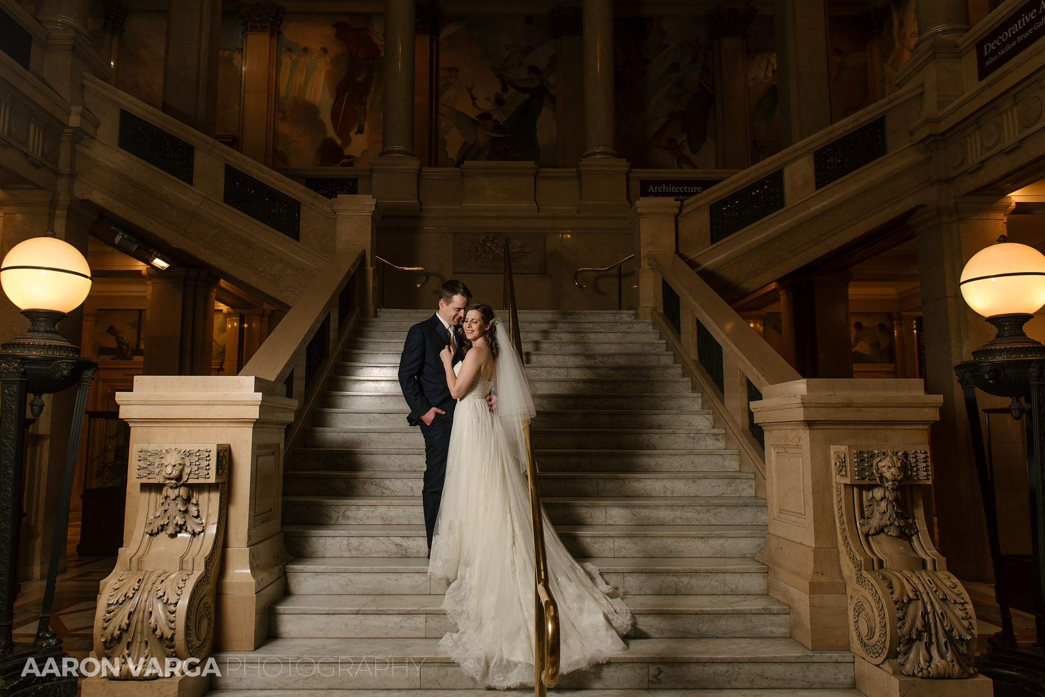 44 carnegie museum staircase wedding - Beth + Luke | Carnegie Music Hall Wedding Photos