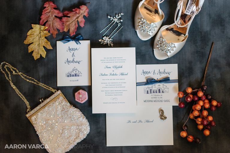 02 fall wedding flat lay invitations(pp w768 h512) - Anna + Andrew | Holy Trinity Greek Orthodox Church Wedding Photos