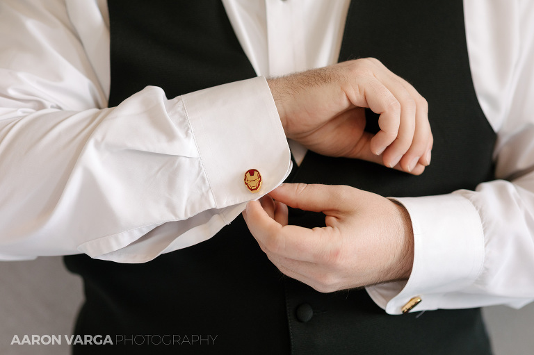 12 custom marvel cufflinks groom(pp w768 h511) - Laura + CJ | Renaissance Pittsburgh Hotel Wedding Photos
