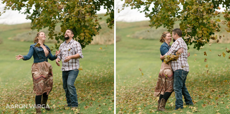 20 couple playing in leaves(pp w768 h381) - Megan + Brian | Shady Elms Farm Engagement Photos