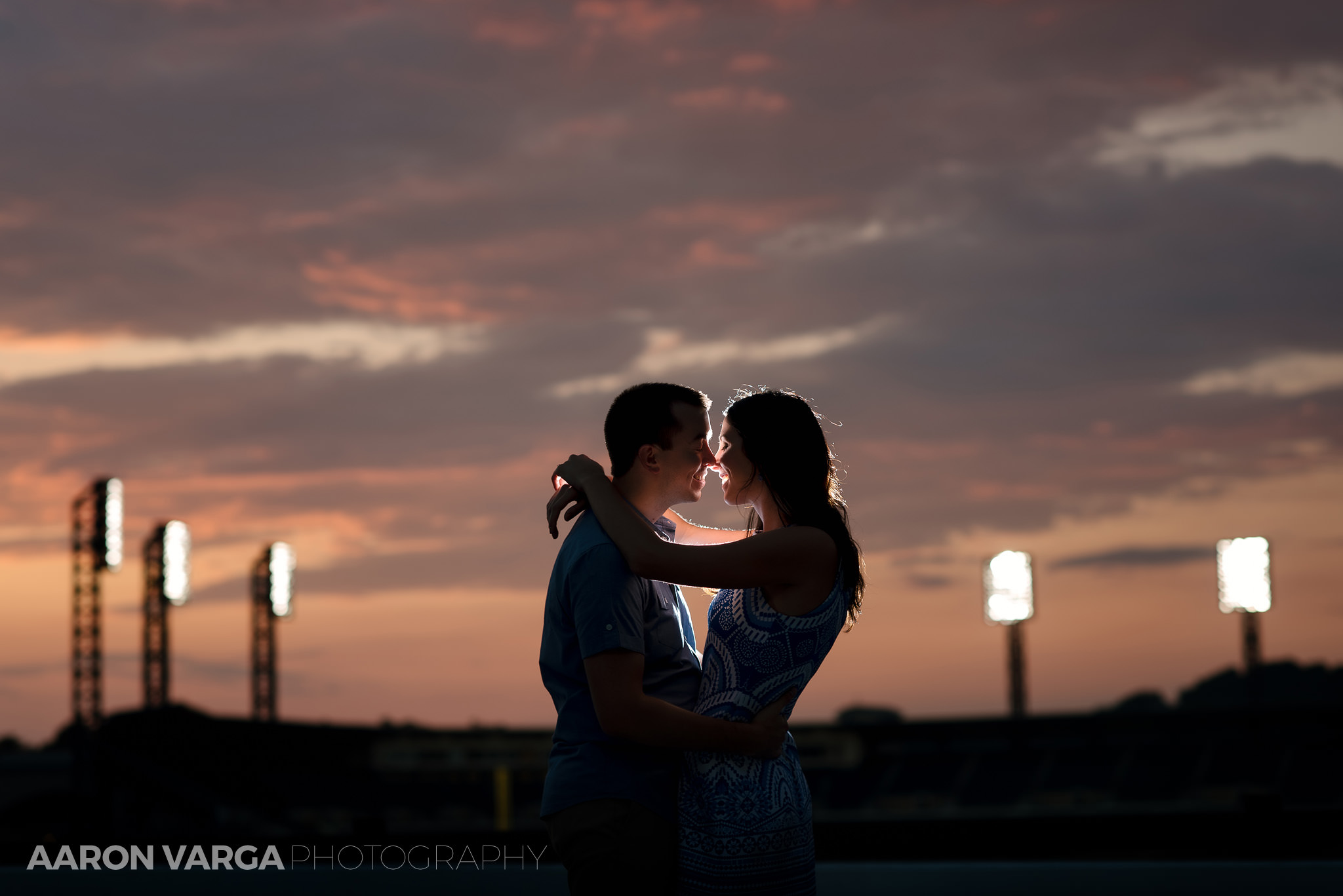 29 pnc park engagement photos sunset - Alexis + Luke | Downtown Pittsburgh and North Shore Engagement Photos