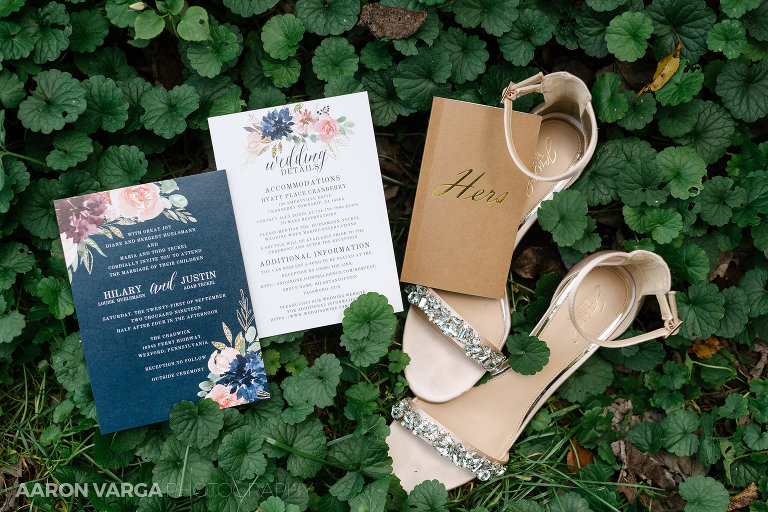 03 blue invitations gold wedding shoes(pp w768 h512) - Hilary + Justin | The Chadwick Wedding Photos