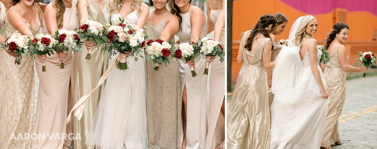 16 wedding details gold bridesmaid dresses(pp w768 h304) - Missy + Joe | Omni William Penn Hotel Wedding Photos