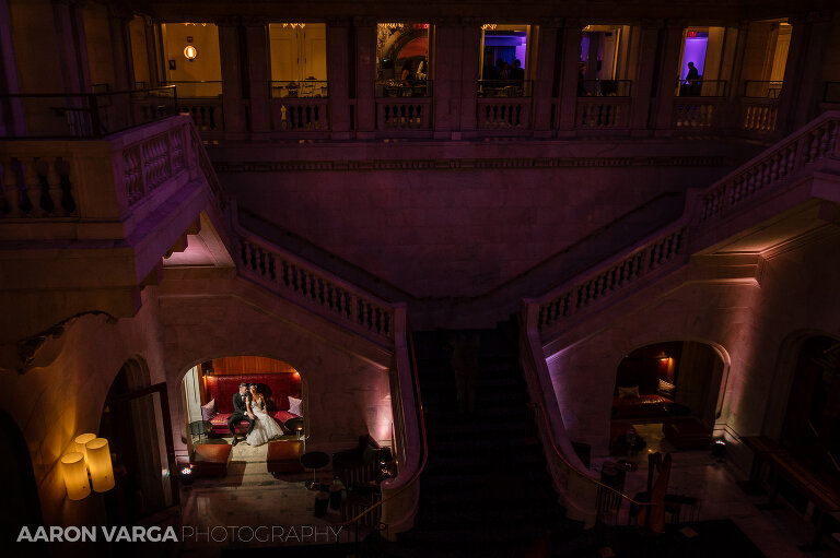 44 renaissance hotel epic night photo stairs(pp w768 h511) - Dakota + Carlo | Renaissance Pittsburgh Hotel Wedding Photos
