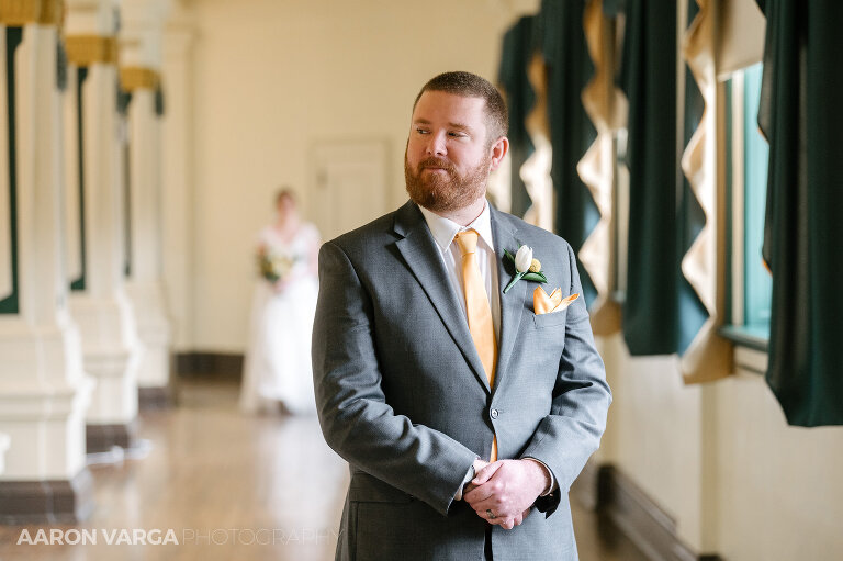 08 soldiers and sailors wedding first look(pp w768 h511) - Kelli + Ian | Soldiers & Sailors Memorial Hall Wedding Photos