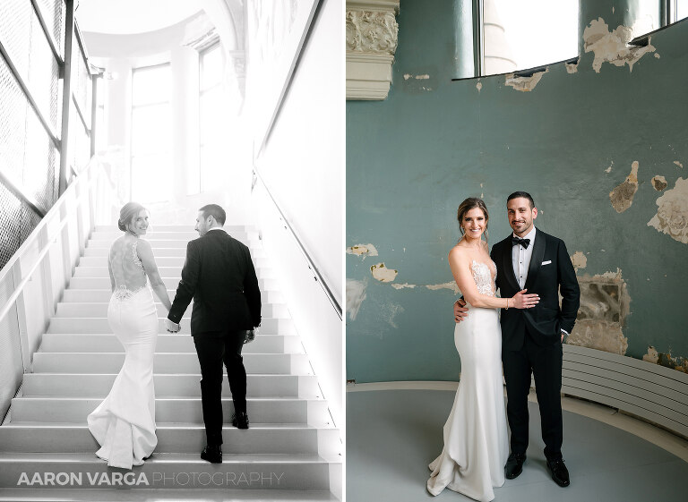 37 museumlab wedding photo staircase(pp w768 h561) - Elizabeth + Dan | Hotel Monaco & MuseumLab Wedding Photos