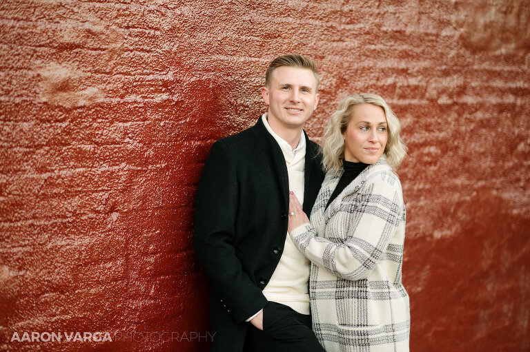 20 downtown pittsburgh winter red wall(pp w768 h511) - Kassandra + Nate | Cocktail Bar and North Shore Engagement Photos