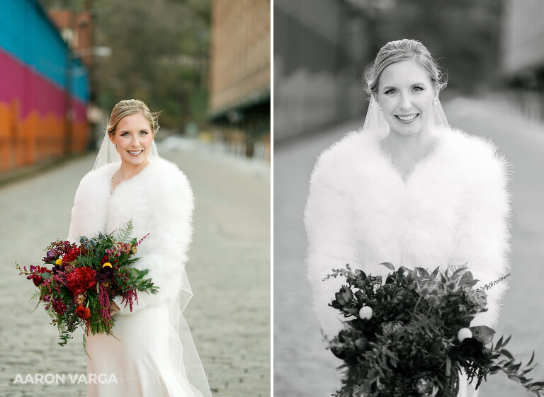 26 winter bride shawl 1(pp w768 h561) - Brenna + Garrett | Energy Innovation Center Wedding Photos
