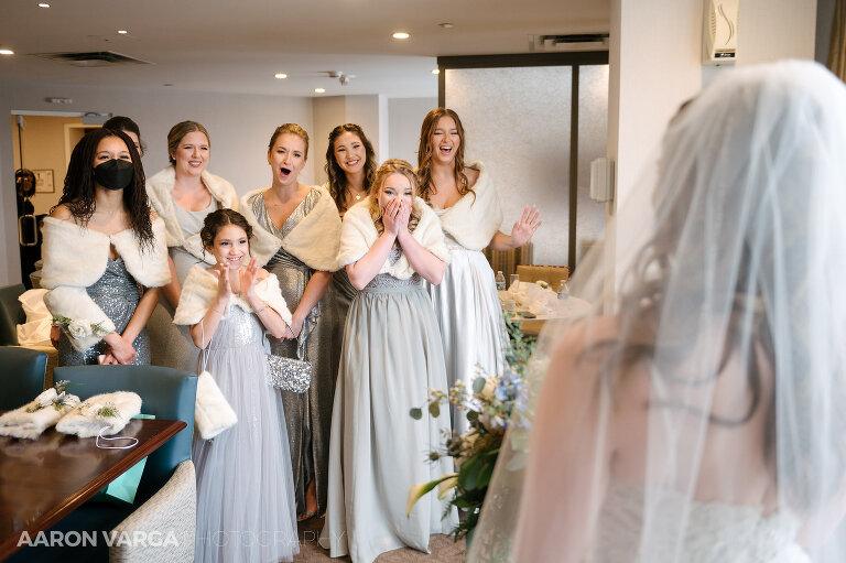 06 sheraton station square bridesmaid first look(pp w768 h511) - Abigail + George | Le Mont Restaurant Wedding Photos