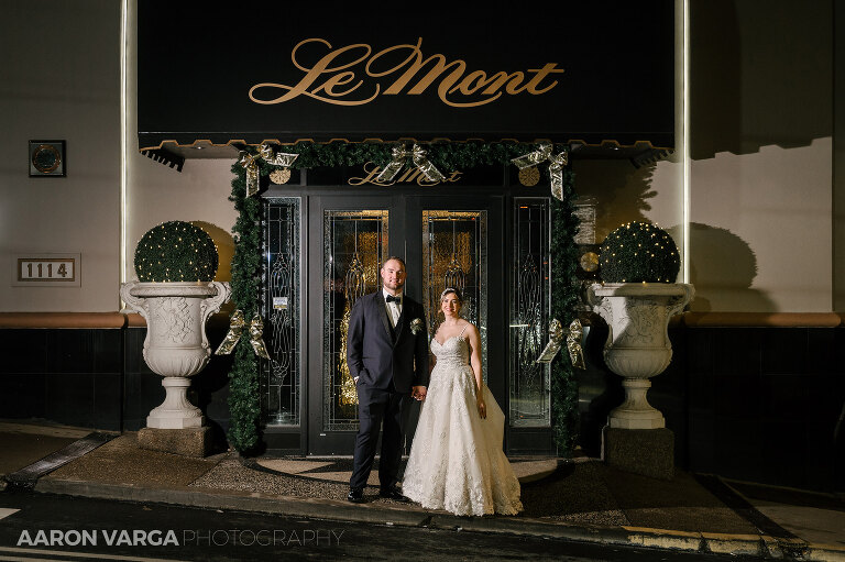 52 night shot lemont(pp w768 h511) - Abigail + George | Le Mont Restaurant Wedding Photos