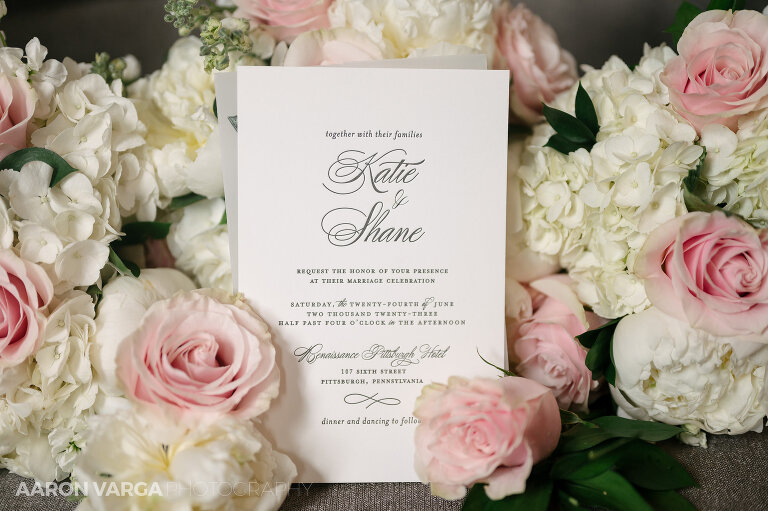 01 renaissance hotel pittsburgh wedding invite(pp w768 h511) - Katie + Shane | Renaissance Pittsburgh Hotel Wedding Photos